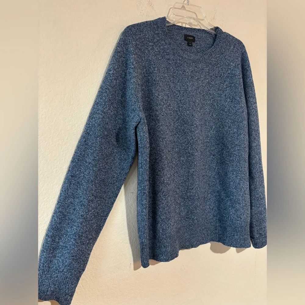 J. Crew Men’s 100% LambsWool Knit Blue Ivory Crew Neck Long Sleeve Sweater Sz L‎